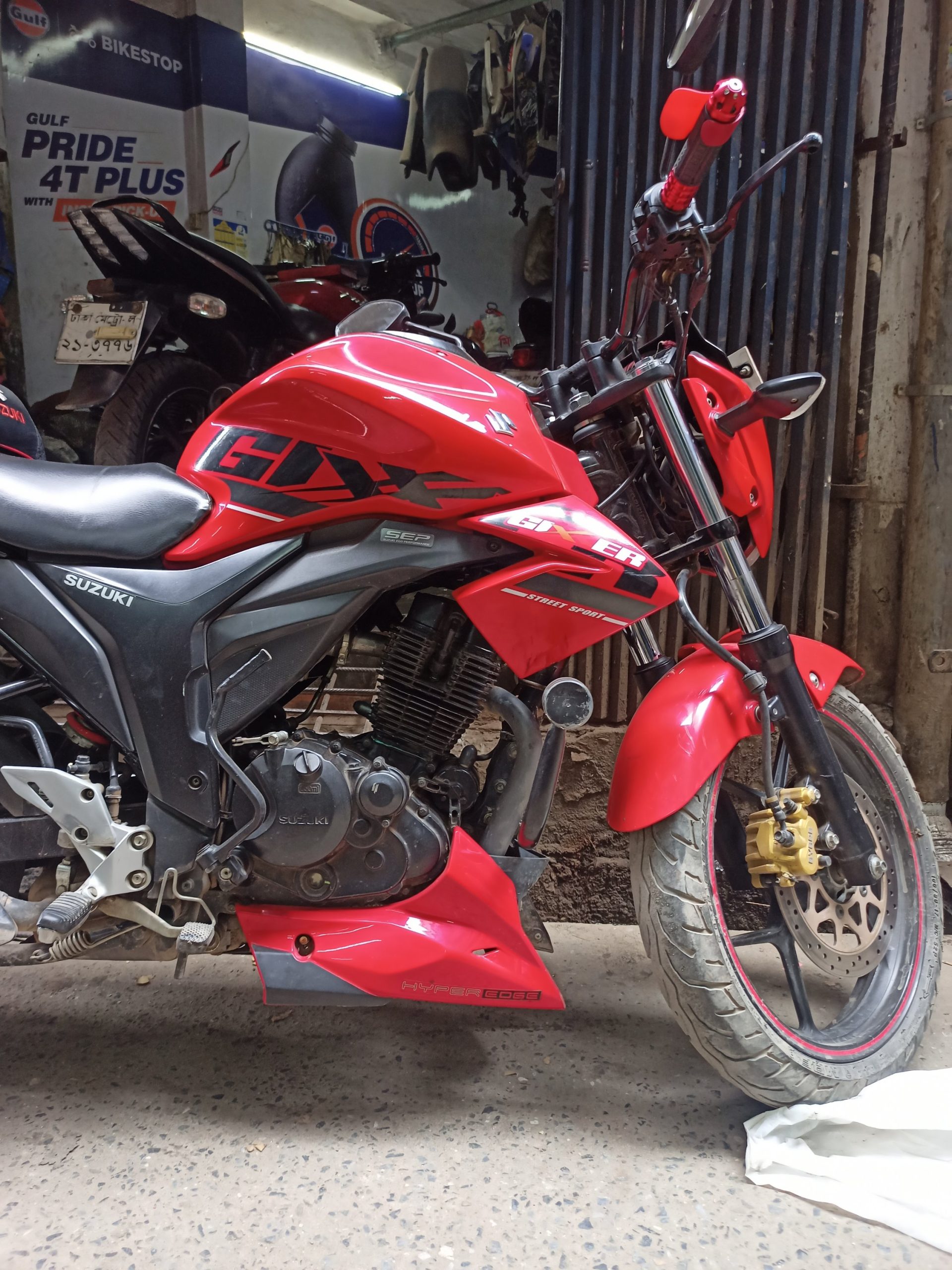 Gixxer engine guard red colour