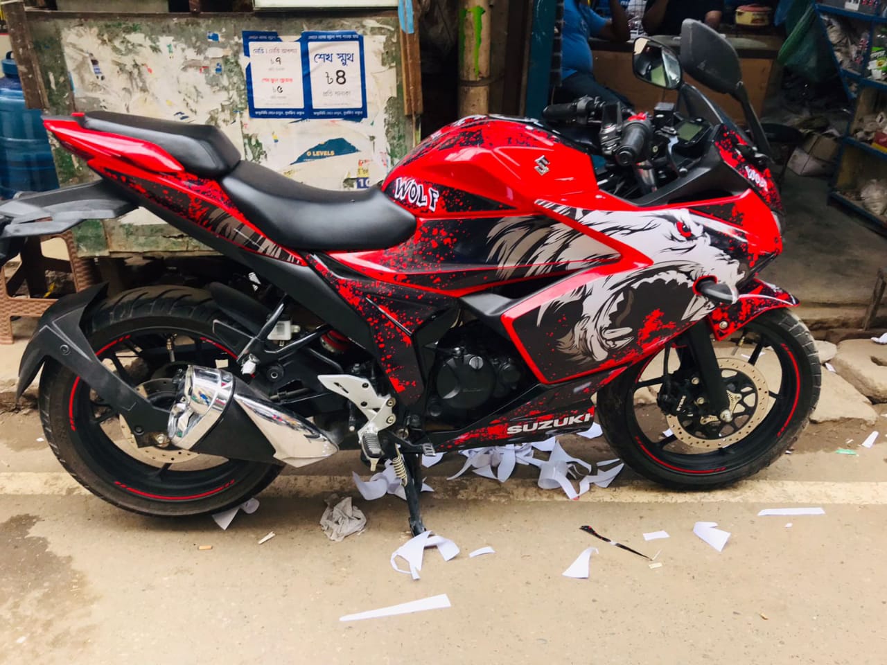 Suzuki gixxer sf fi wolf model red decals sticker