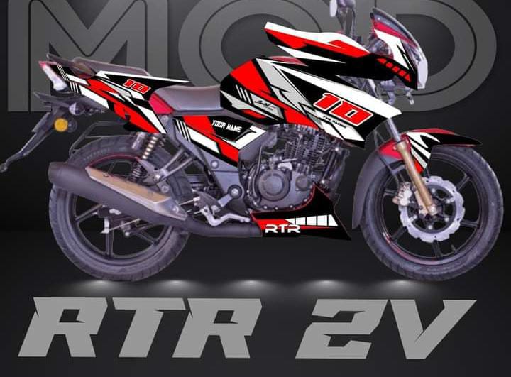 Tvs rtr 2v black red decals sticker set