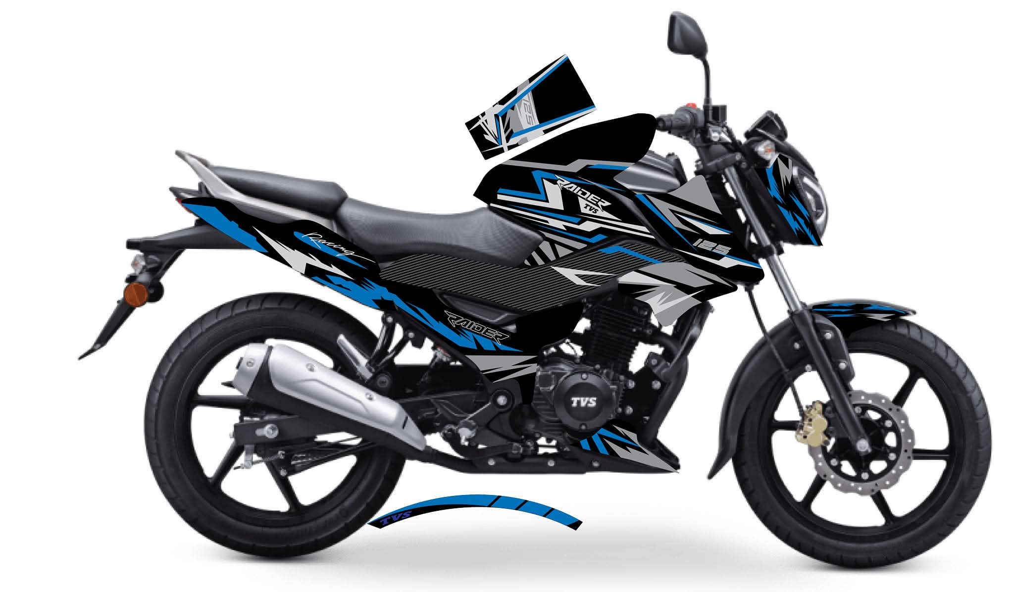 Tvs raider 125 silver x blue colour decala sticker