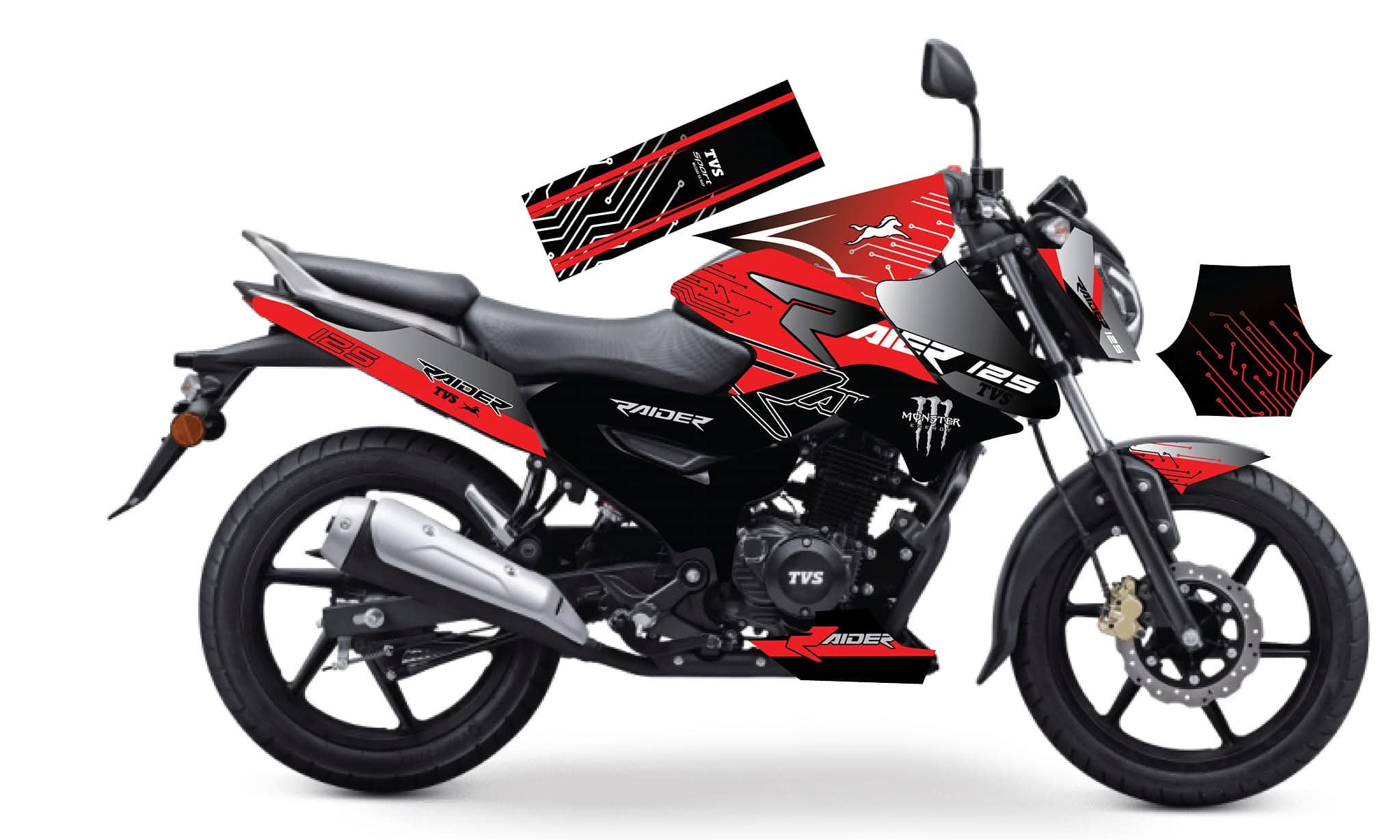 Tvs raider 125 black and silver colour super mod decals sticker