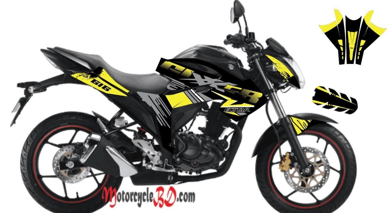 gixxer monotone yellow colour decals sticker set