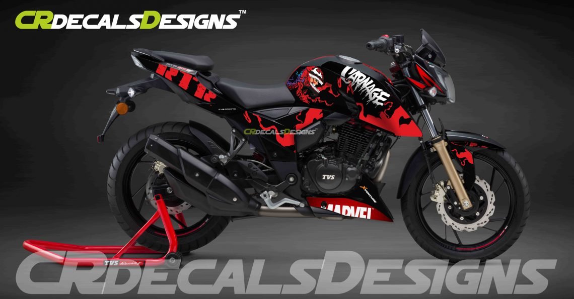 tvs 4v red colour premium quality decals sticker set