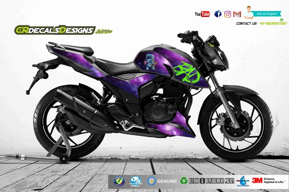 tvs 4v purple colour super modification decals sticker set