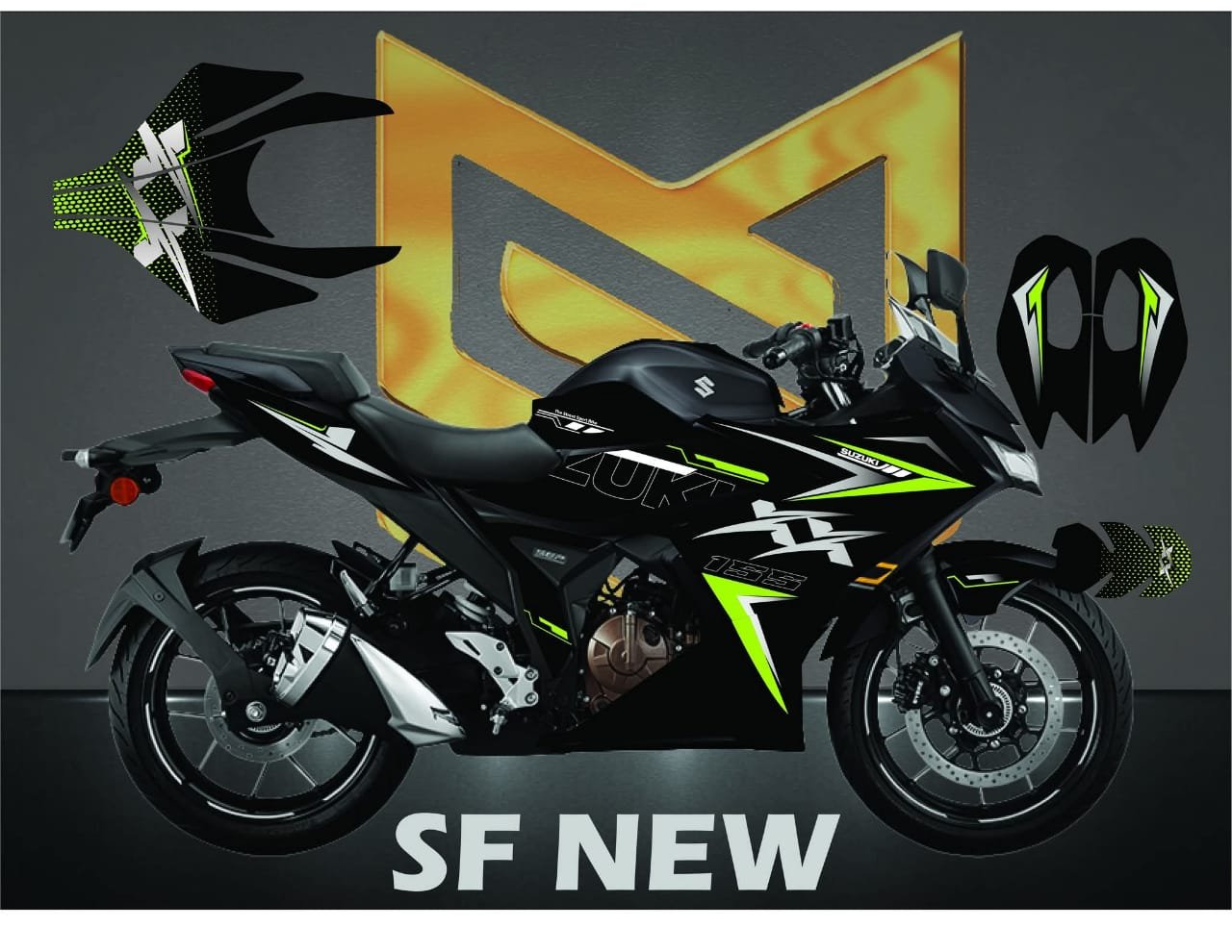 gixxer sf black colour super premium quality decals sticker set