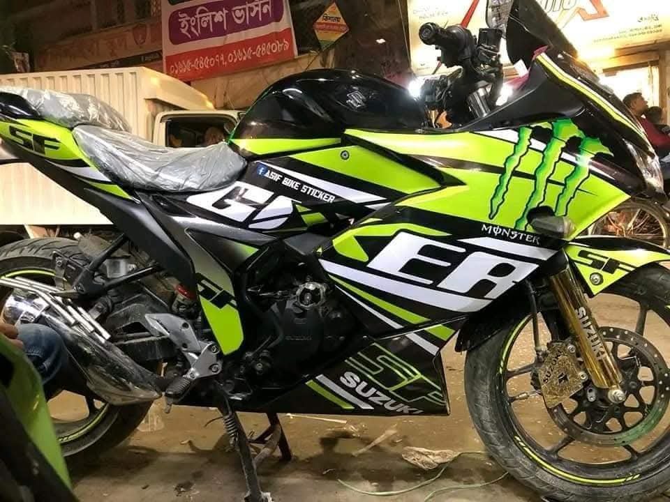 gixxer sf fi lime green colour premium quality decals sticker set