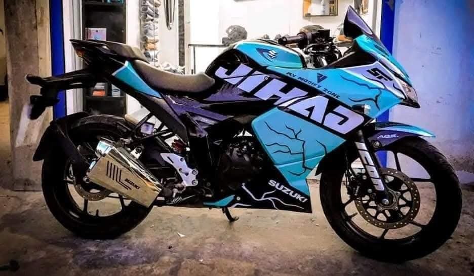 gixxer sf fi sky blue colour premium quality decals sticker set