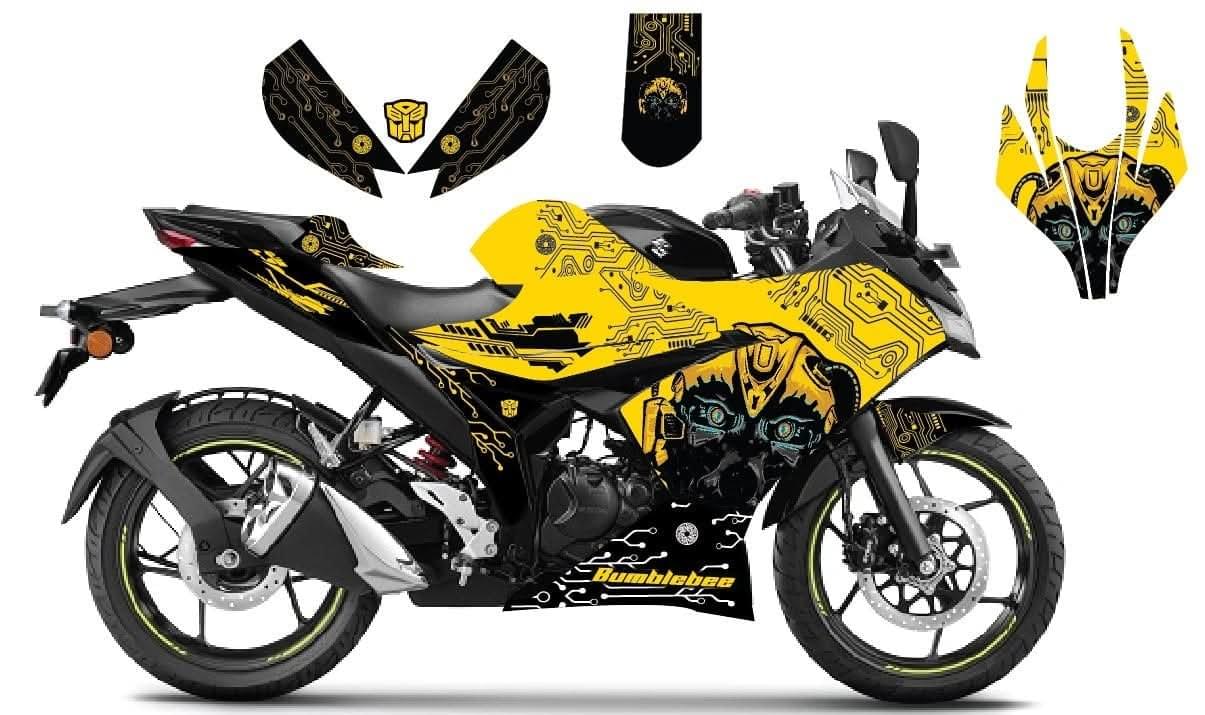 gixxer sf fi yellow colour premium quality decals sticker set